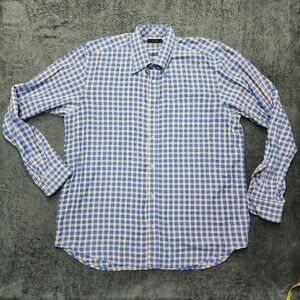 Turtleson Men's Blue Yellow Plaid Button Up Dress Shirt Size L